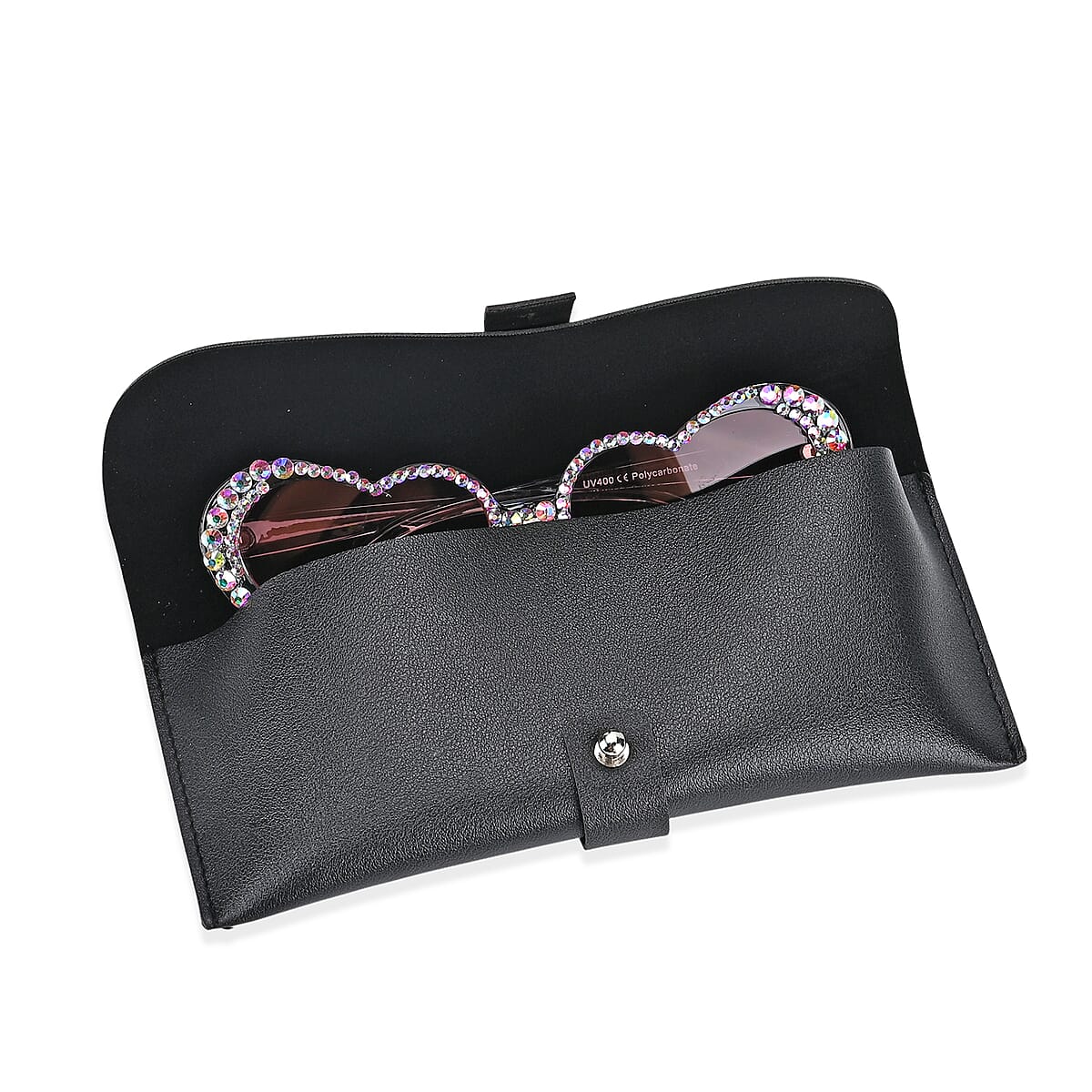 Pink Heart Shape UV400 Sunglasses with Pink Artificial Crystal Frame image number 3