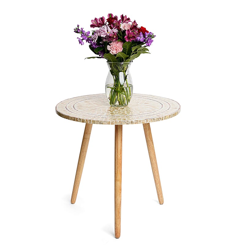 Livmore Multi Color Radiant Petal Shell Pattern Nacre MOP Top Side Table - Large
