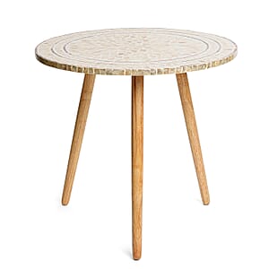 Livmore Multi Color Radiant Petal Shell Pattern Nacre MOP Top Side Table - Large