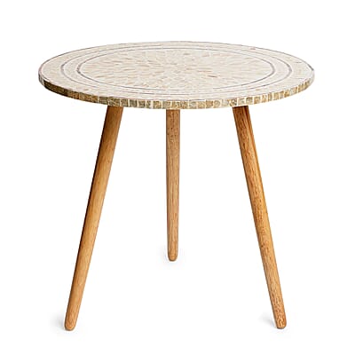 Livmore Multi Color Radiant Petal Shell Pattern Nacre MOP Top Side Table - Large