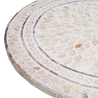Livmore Multi Color Radiant Petal Shell Pattern Nacre MOP Top Side Table - Large