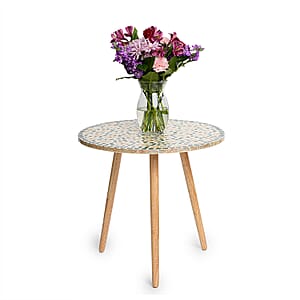 Livmore Multi Color Celestial Garden Pattern Nacre Side Table - Large 