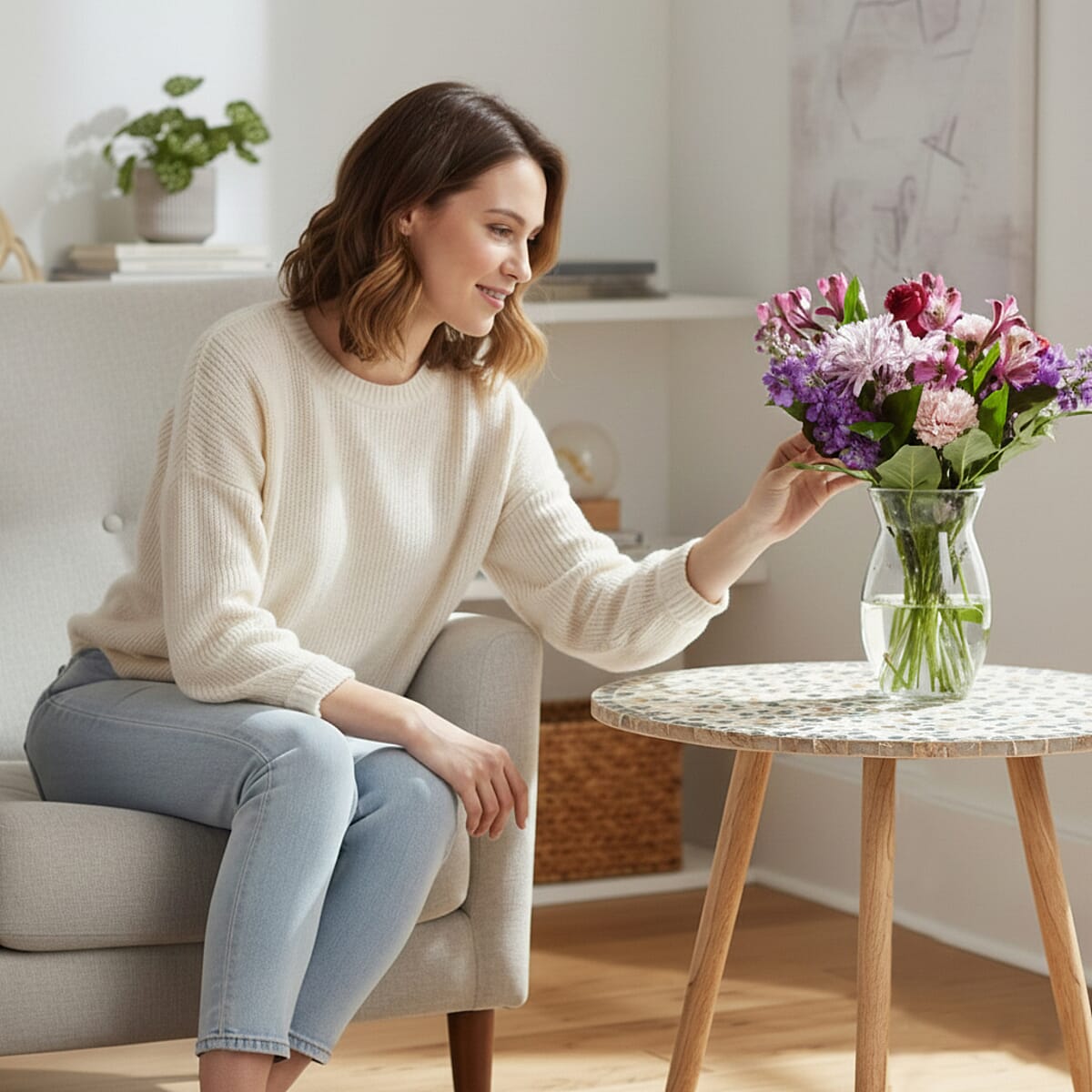 Livmore Multi Color Celestial Garden Pattern Nacre Side Table - Large  image number 2