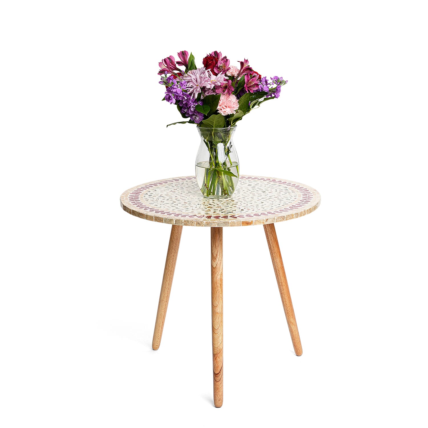 Livmore Multi Color Crimson Laurel Pattern Nacre MOP Top Side Table - Large