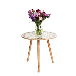 Livmore Multi Color Crimson Laurel Pattern Nacre MOP Top Side Table - Large 