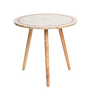 Livmore Multi Color Crimson Laurel Pattern Nacre MOP Top Side Table - Large 