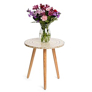 Livmore Multi Color Radiant Petal Shell Pattern Nacre MOP Top Side Table - Small