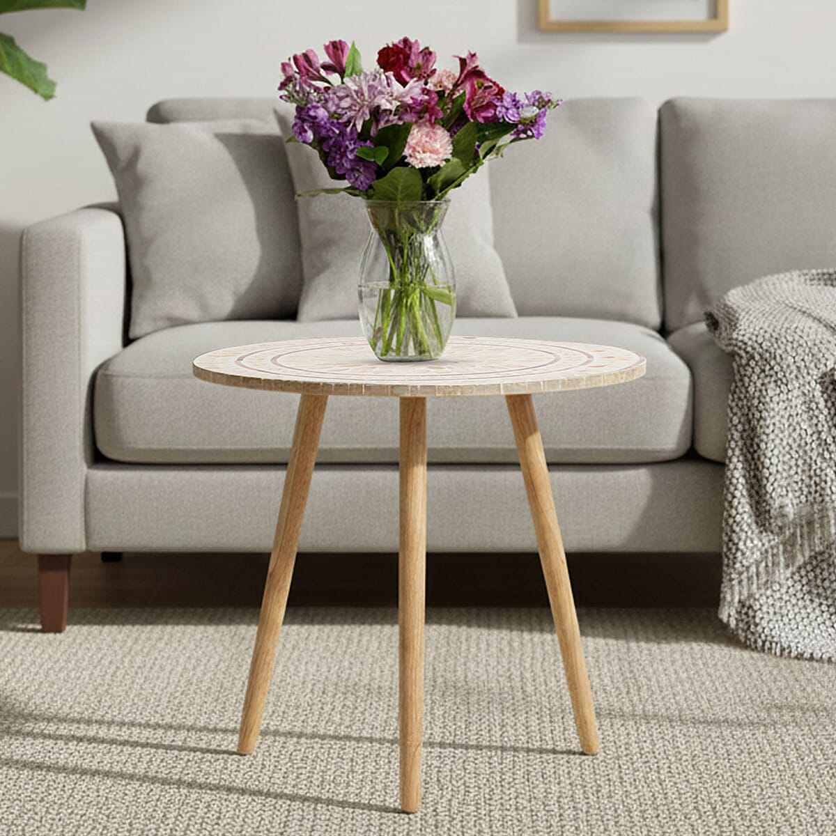 Livmore Multi Color Radiant Petal Shell Pattern Nacre MOP Top Side Table - Small image number 1