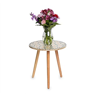 Livmore Multi Color Celestial Garden Pattern Nacre MOP Top Side Table - Small