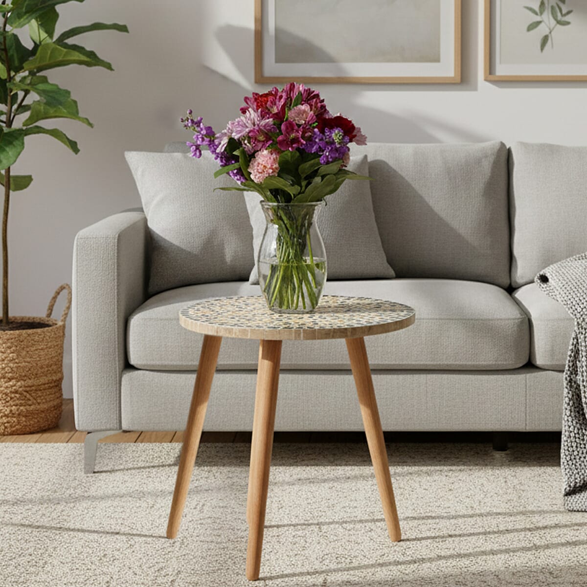 Livmore Multi Color Celestial Garden Pattern Nacre MOP Top Side Table - Small image number 1