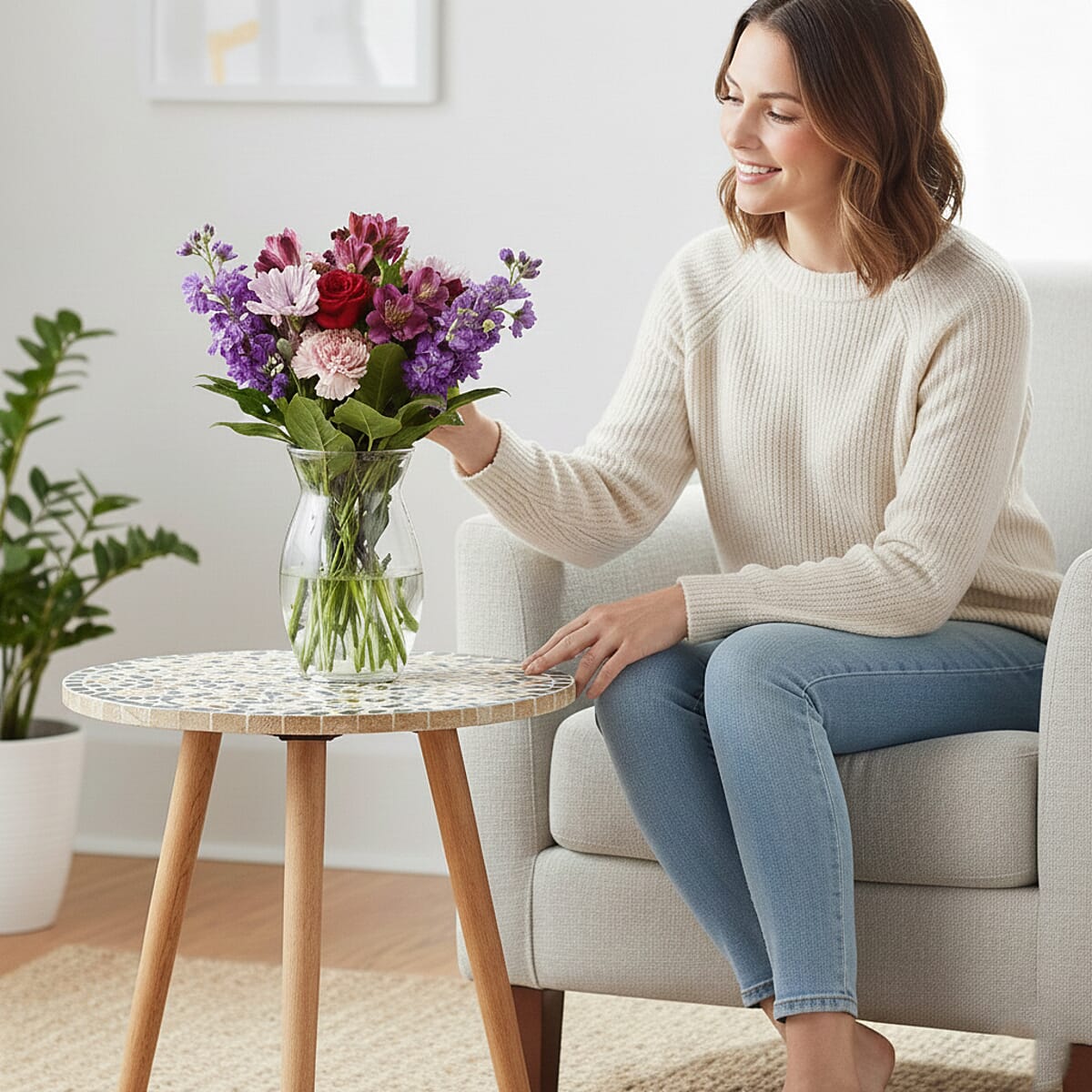 Livmore Multi Color Celestial Garden Pattern Nacre MOP Top Side Table - Small image number 2