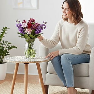 Livmore Multi Color Celestial Garden Pattern Nacre MOP Top Side Table - Small