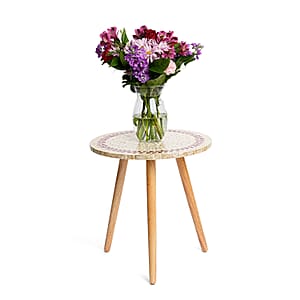 Livmore Multi Color Crimson Laurel Pattern Nacre MOP Top Side Table - Small