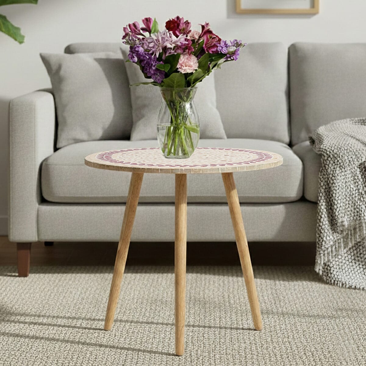 Livmore Multi Color Crimson Laurel Pattern Nacre MOP Top Side Table - Small image number 1