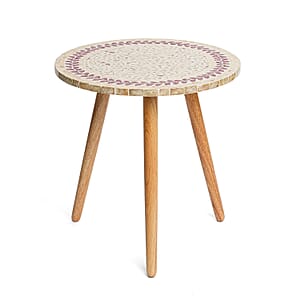 Livmore Multi Color Crimson Laurel Pattern Nacre MOP Top Side Table - Small