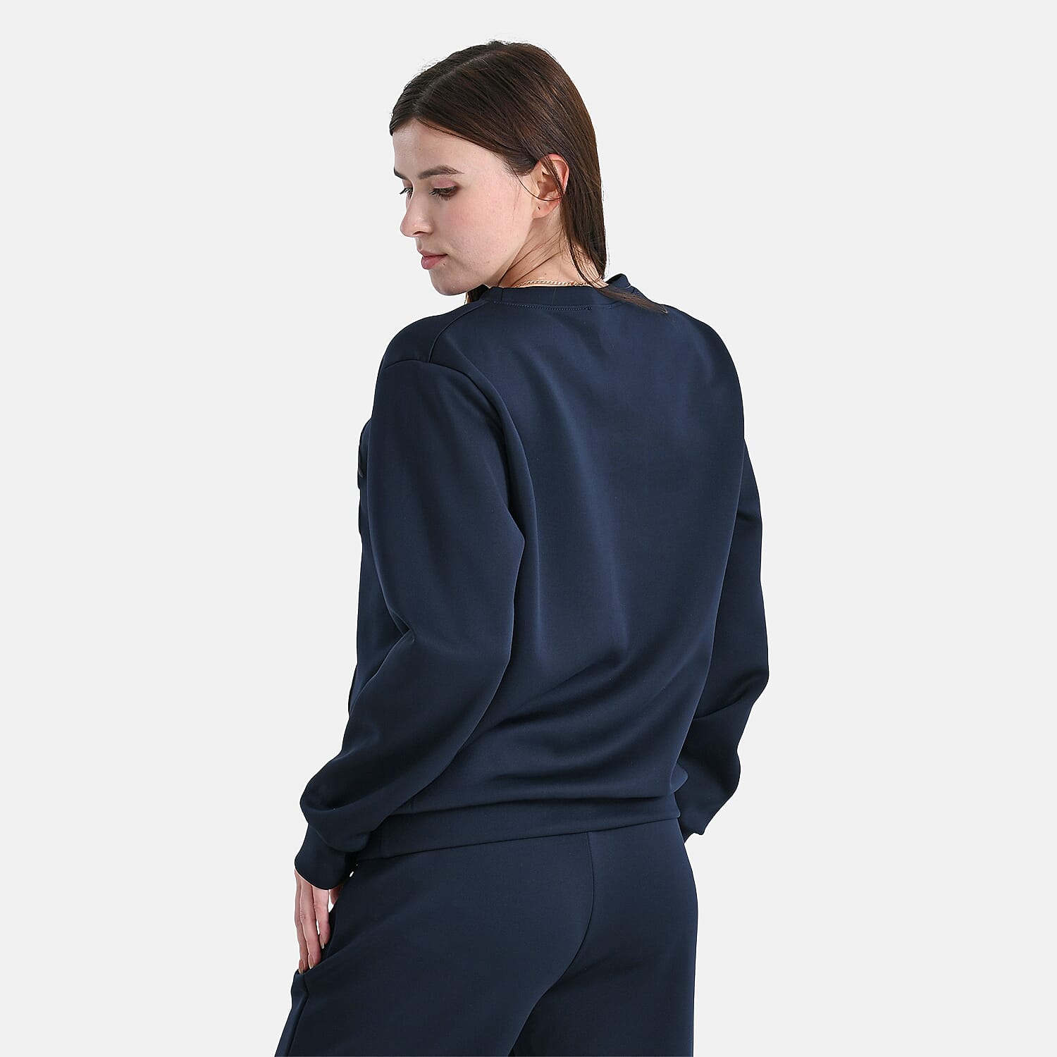 TAMSY Navy Floral Embossed Scuba Knit Pant and Long Sleeve Pullover Set – S/M