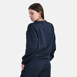 TAMSY Navy Floral Embossed Scuba Knit Pant and Long Sleeve Pullover Set &ndash; S/M