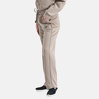 TAMSY Khaki Floral Embossed Scuba Knit Pant and Long Sleeve Pullover Set – S/M