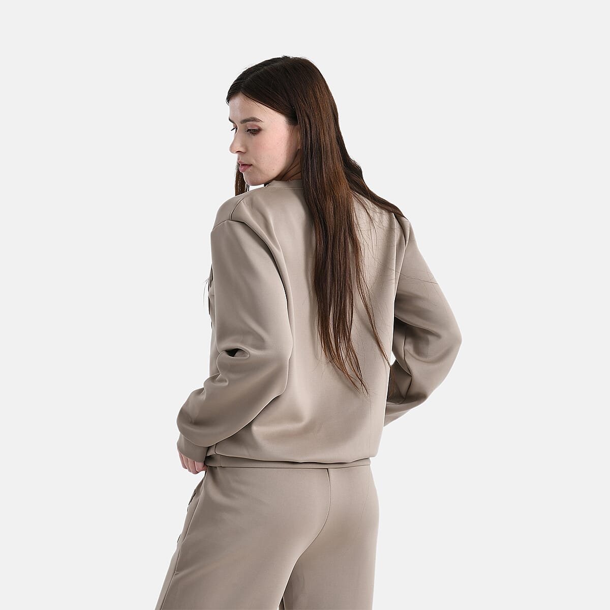 TAMSY Khaki Floral Embossed Scuba Knit Pant and Long Sleeve Pullover Set &ndash; L/XL image number 1