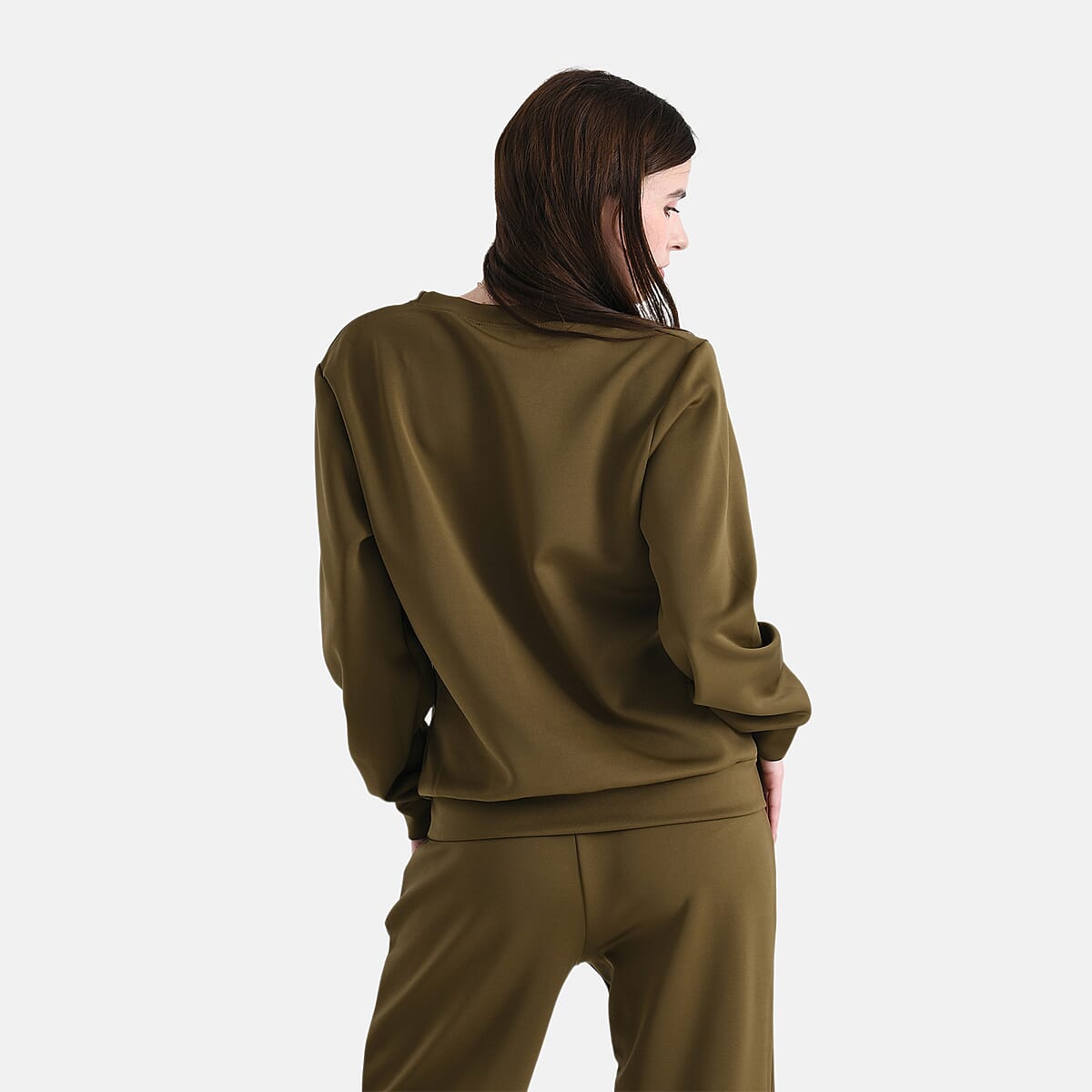 TAMSY Olive Floral Embossed Scuba Knit Pant and Long Sleeve Pullover Set &ndash; S/M image number 1