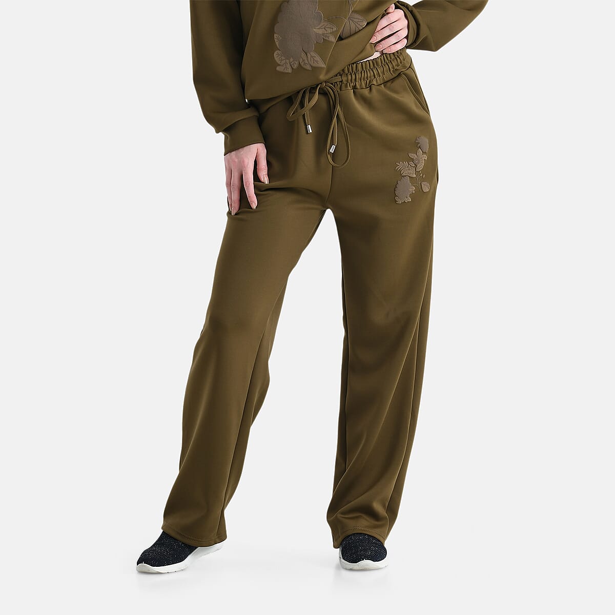 TAMSY Olive Floral Embossed Scuba Knit Pant and Long Sleeve Pullover Set &ndash; S/M image number 5