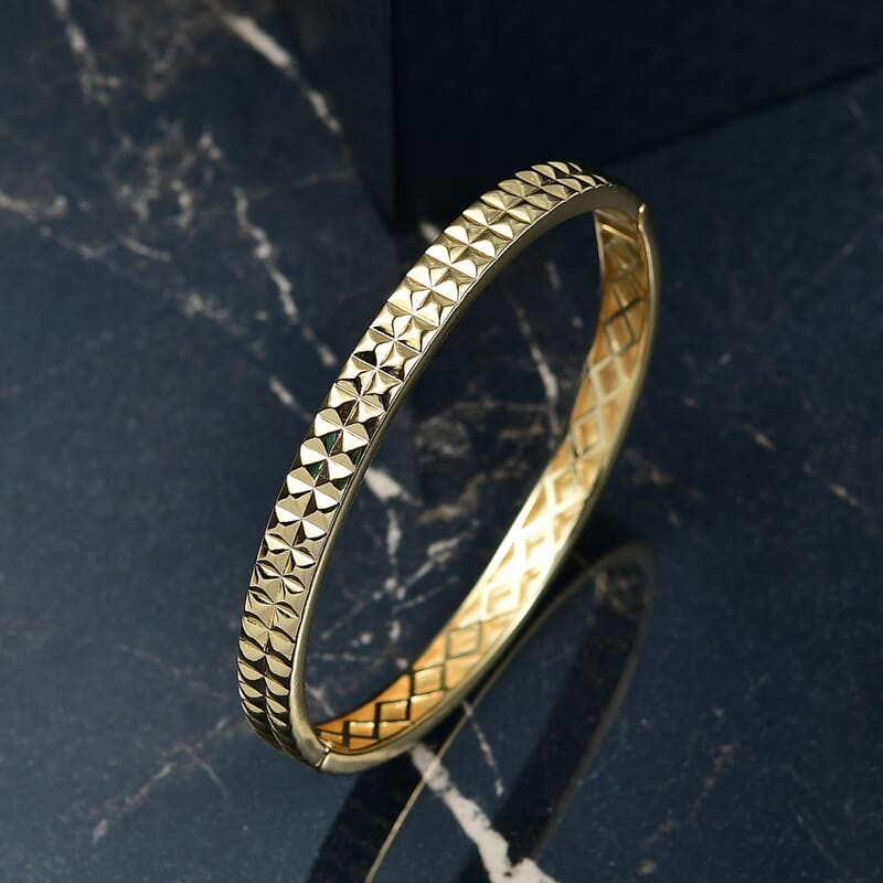 EverTrue Bronzella Collection Diamond-cut Bangle Bracelet in 18K YG Plated Bronze (6.50 In)