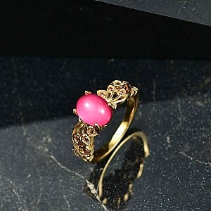 D'Joy Mulberry Moonstone and Orissa Rose Garnet 2.37 ctw Ring in Vermeil Yellow Gold Over Sterling Silver (Size 9)
