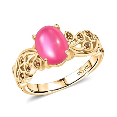 D'Joy Mulberry Moonstone and Orissa Rose Garnet 2.37 ctw Ring in Vermeil Yellow Gold Over Sterling Silver (Size 9)