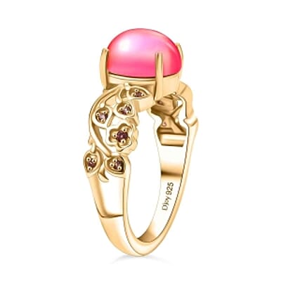 D'Joy Mulberry Moonstone and Orissa Rose Garnet 2.37 ctw Ring in Vermeil Yellow Gold Over Sterling Silver (Size 9)