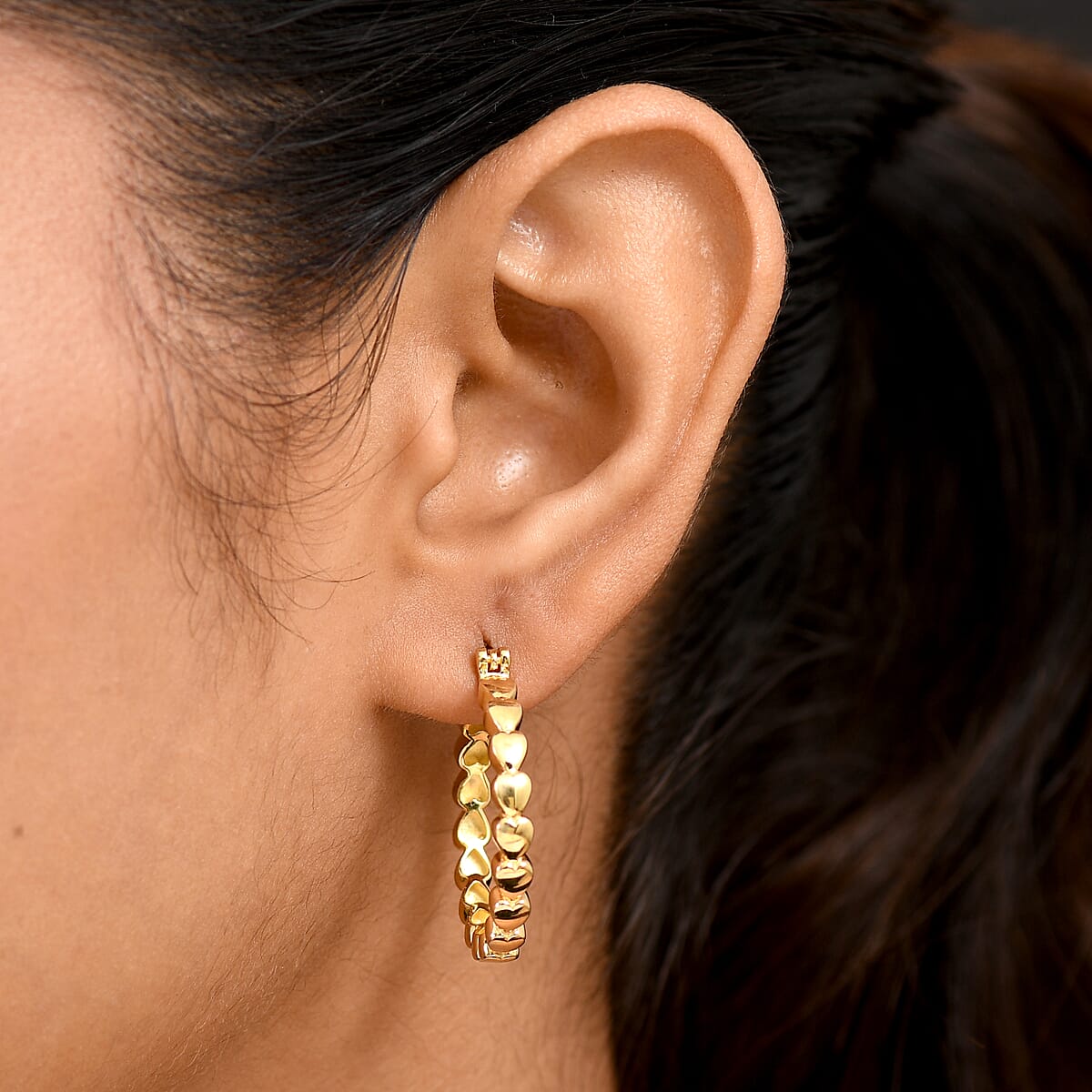 EverTrue Bronzella Collection Heart Link Hoop Earrings in 18K YG Plated Bronze image number 2