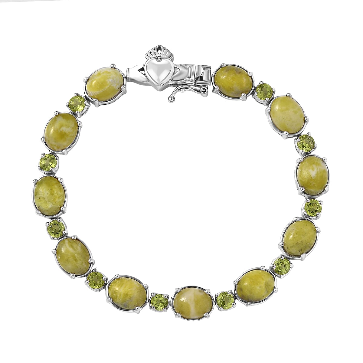 EverTrue Connemara Marble and Peridot 25.25 ctw Claddagh Bracelet in Platinum Bond (7.25 In) image number 0