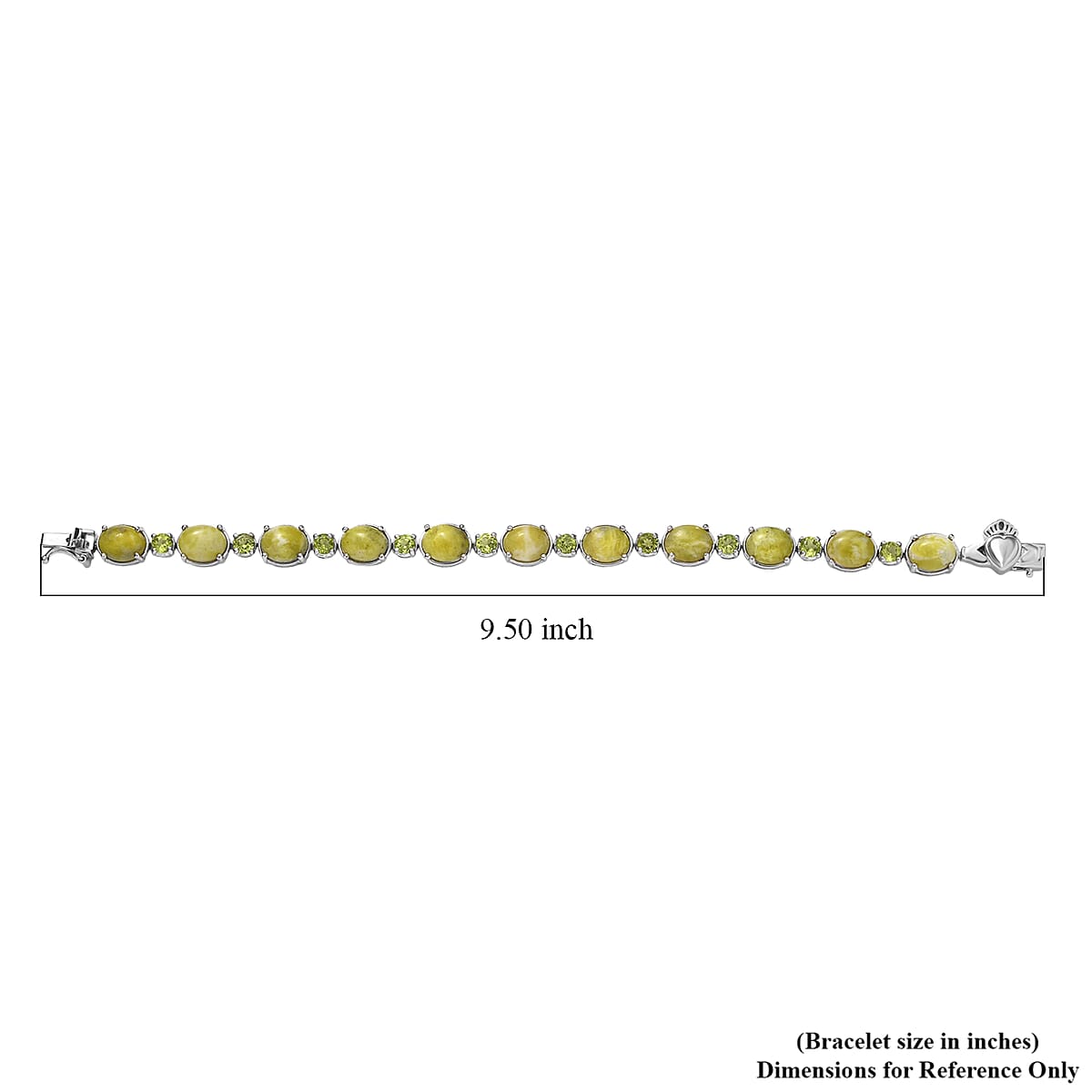EverTrue Connemara Marble and Peridot 25.25 ctw Claddagh Bracelet in Platinum Bond (7.25 In) image number 4