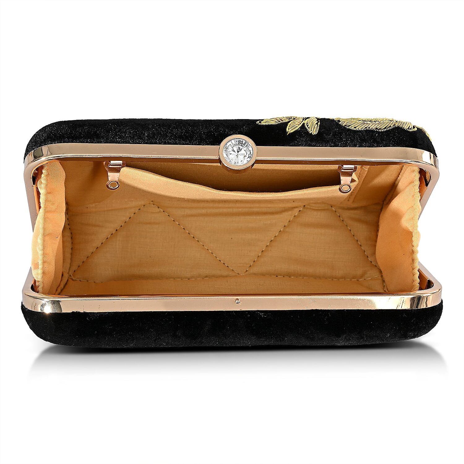 La Marey Black Velvet Bead Work Clutch Bag with Chain Strap