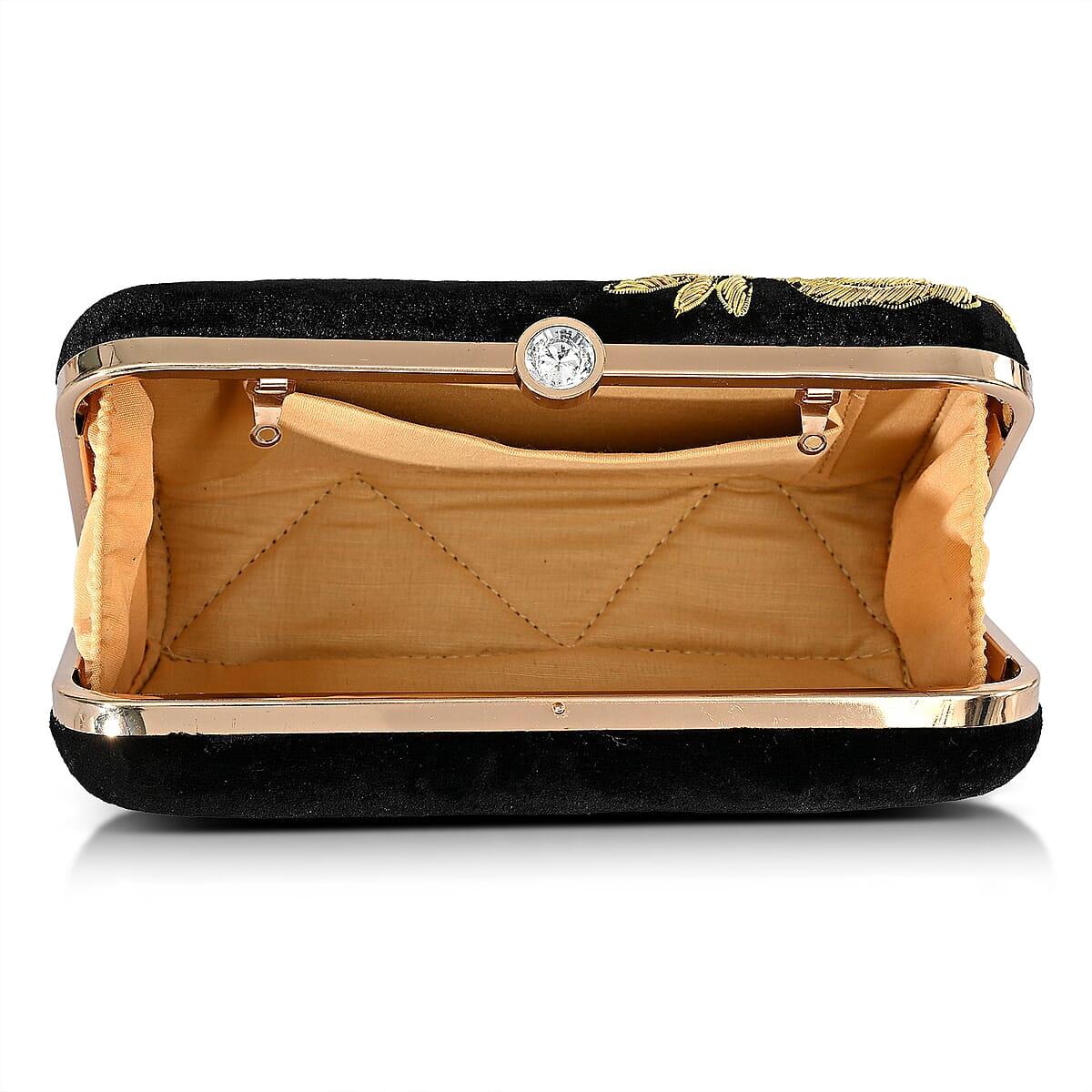 La Marey Black Velvet Bead Work Clutch Bag with Chain Strap image number 10