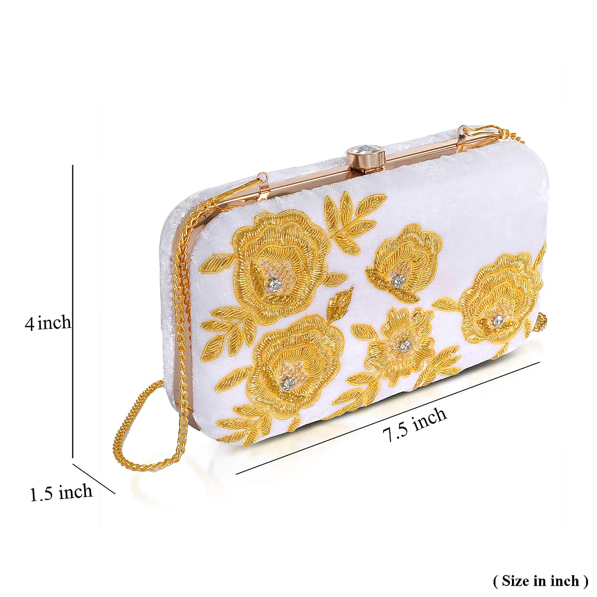 La Marey White Velvet Bead Work Clutch Bag with Chain Strap image number 2