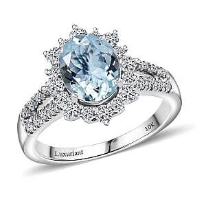 Certified & Appraised 10K White Gold AAA Espirito Aquamarine, Luxuriant Lab Grown Diamond (G-H, SI) Ring (Size 10.5) 2.24 ctw