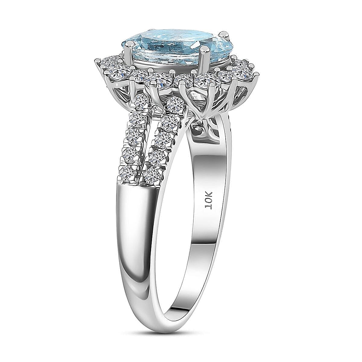 Certified & Appraised 10K White Gold AAA Espirito Aquamarine, Luxuriant Lab Grown Diamond (G-H, SI) Ring (Size 11.5) 2.24 ctw image number 3