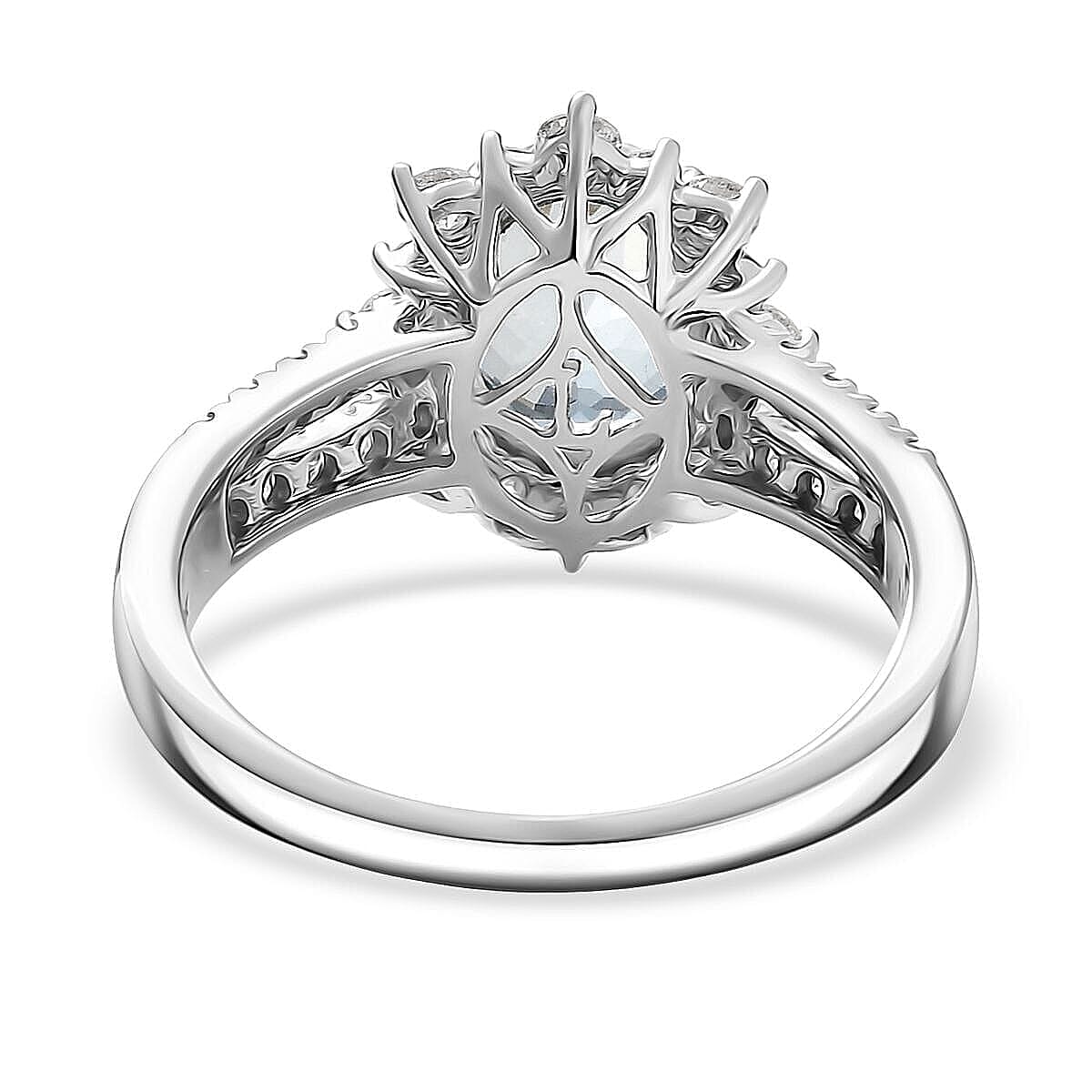 Certified & Appraised 10K White Gold AAA Espirito Aquamarine, Luxuriant Lab Grown Diamond (G-H, SI) Ring (Size 11.5) 2.24 ctw image number 4