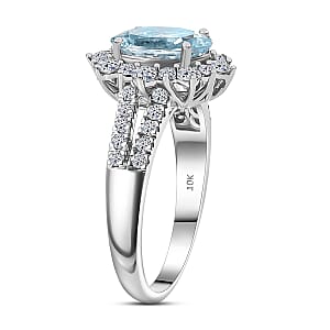 Certified & Appraised AAA Espirito Aquamarine and Luxuriant Lab Grown Diamond G-H SI 2.24 ctw Ring in 10K White Gold (Size 6.0)