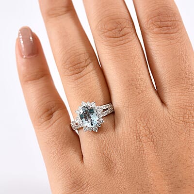 Certified & Appraised AAA Espirito Aquamarine and Luxuriant Lab Grown Diamond G-H SI 2.24 ctw Ring in 10K White Gold (Size 7.0)