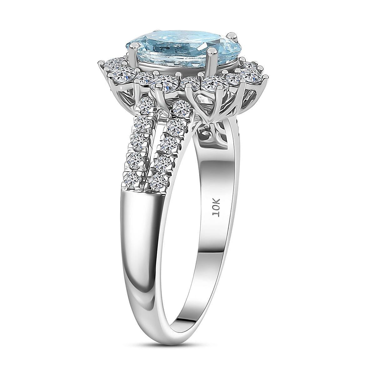 Certified & Appraised AAA Espirito Aquamarine and Luxuriant Lab Grown Diamond G-H SI 2.24 ctw Ring in 10K White Gold (Size 7.0) image number 3