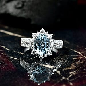 Certified & Appraised AAA Espirito Aquamarine and Luxuriant Lab Grown Diamond G-H SI 2.24 ctw Ring in 10K White Gold (Size 9.0)