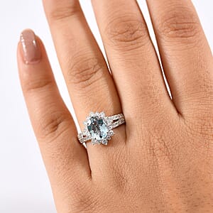 Certified & Appraised AAA Espirito Aquamarine and Luxuriant Lab Grown Diamond G-H SI 2.24 ctw Ring in 10K White Gold (Size 9.0)