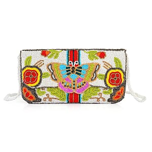 La Marey White Bead Work Dupion Silk Sling Bag with Shoulder Strap