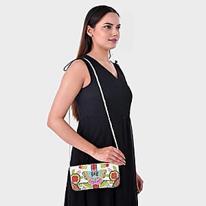 La Marey White Bead Work Dupion Silk Sling Bag with Shoulder Strap