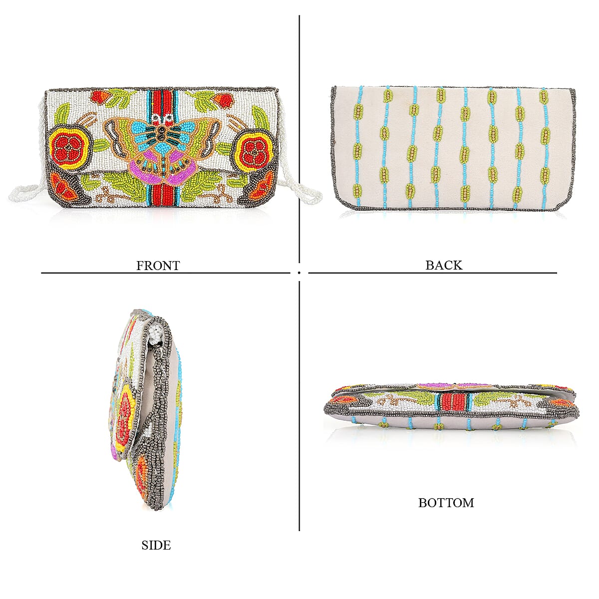 La Marey White Bead Work Dupion Silk Sling Bag with Shoulder Strap image number 6