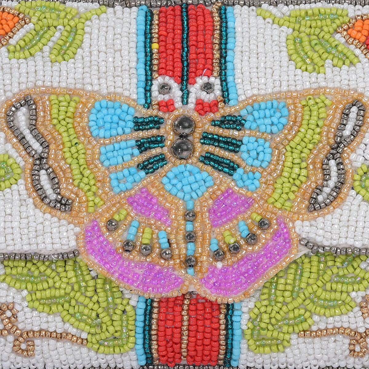 La Marey White Bead Work Dupion Silk Sling Bag with Shoulder Strap image number 8