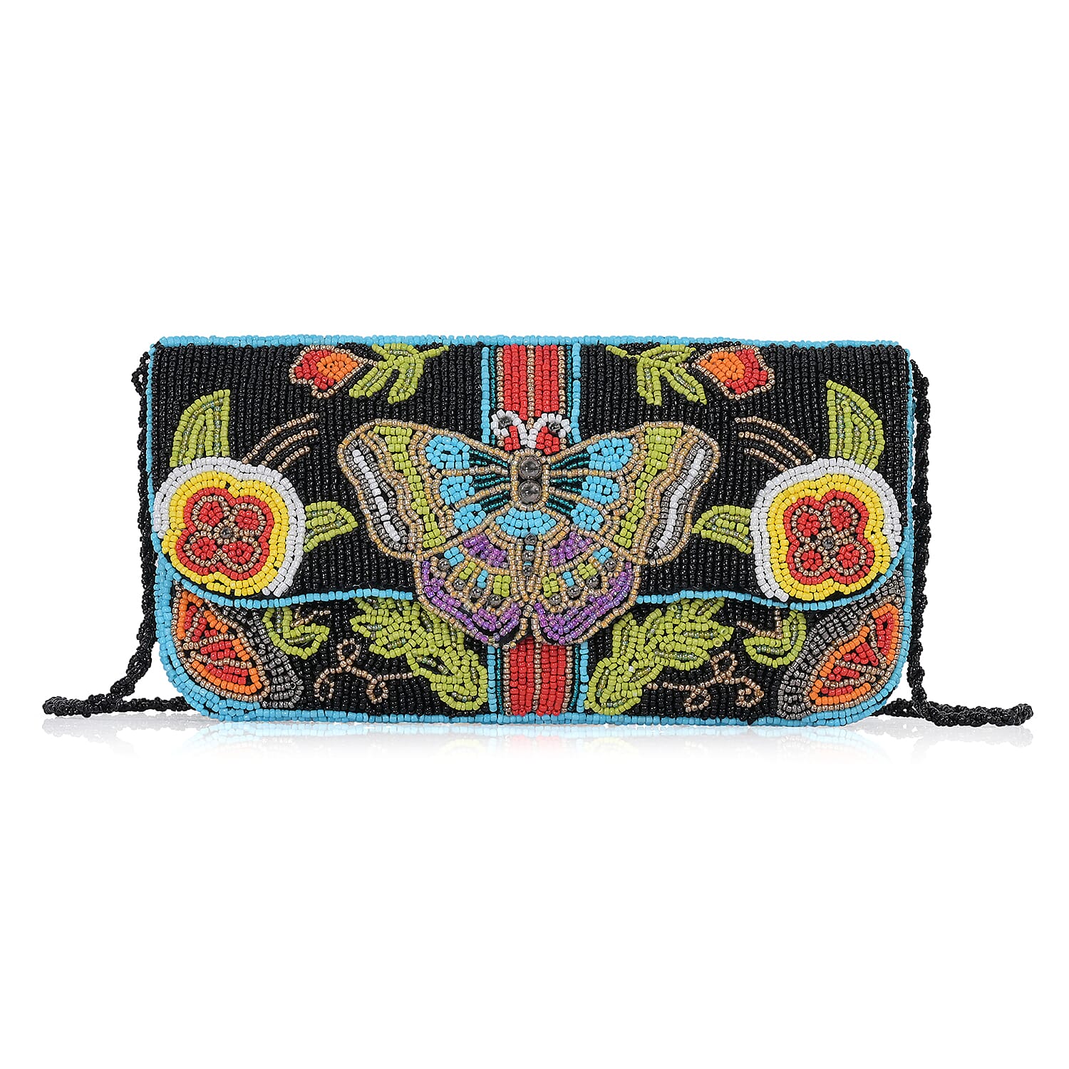 La Marey White Bead Work Genuine Leather Sling Bag (9"x5.5") with Shoulder Strap