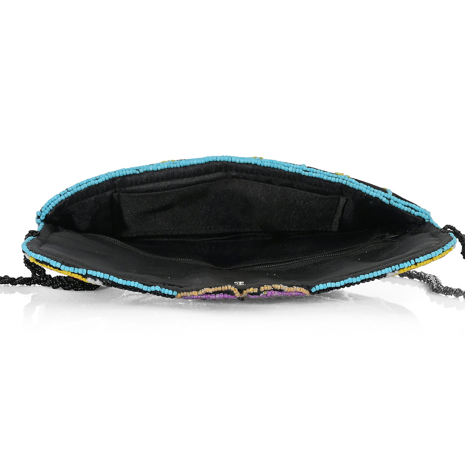 La Marey Black Bead Work Dupion Silk Sling Bag with Shoulder Strap
