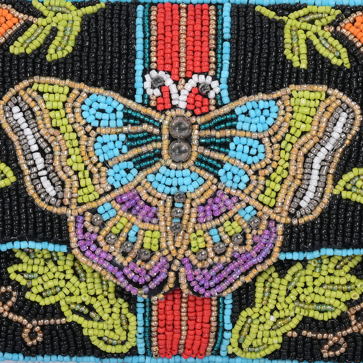 La Marey Black Bead Work Dupion Silk Sling Bag with Shoulder Strap